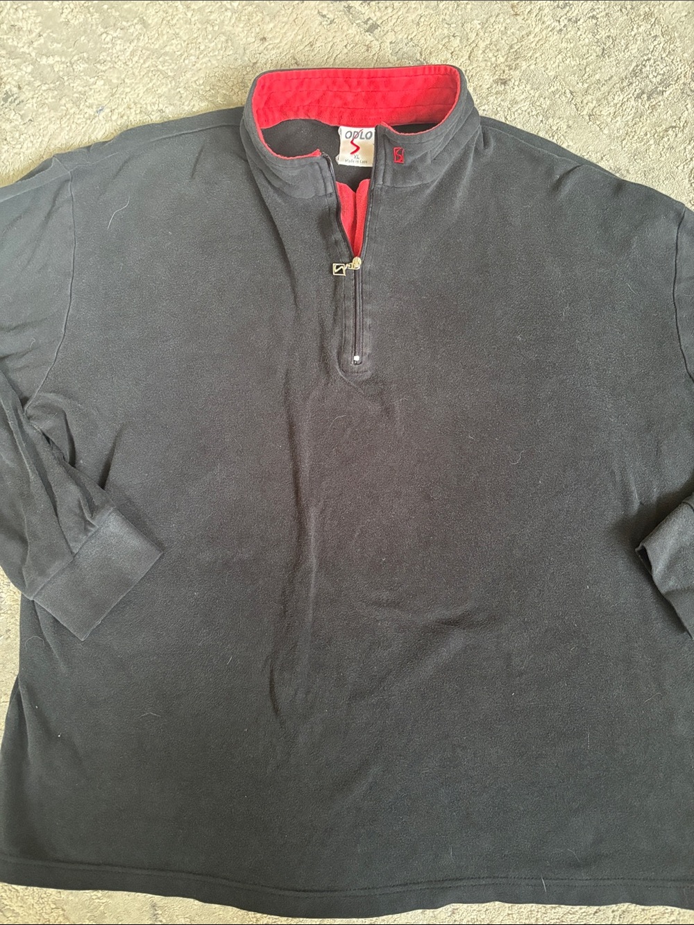 VINTAGE ODLO Polo Quarter-Zip Pullover Sweatshirt in Black with Red Trim